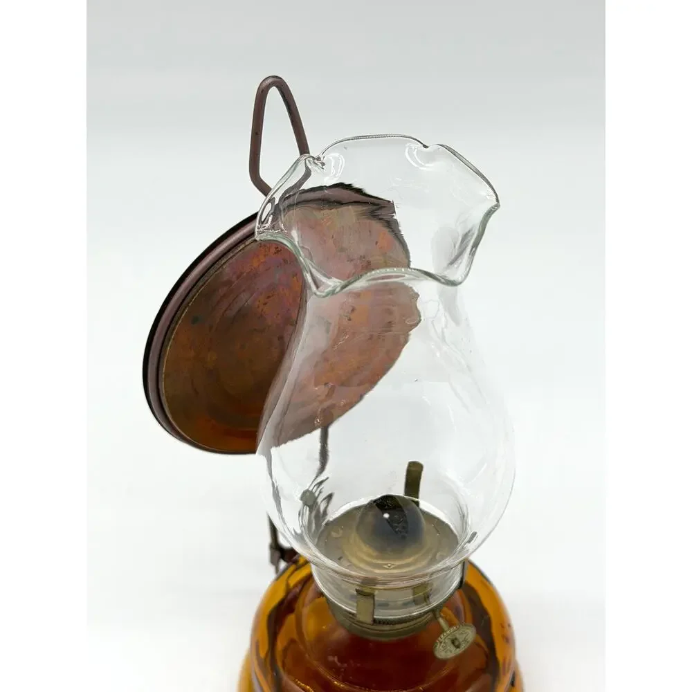Vintage Patio Lamp Made In Japan Amber Glass Oil Lamp w Reflector Chimney